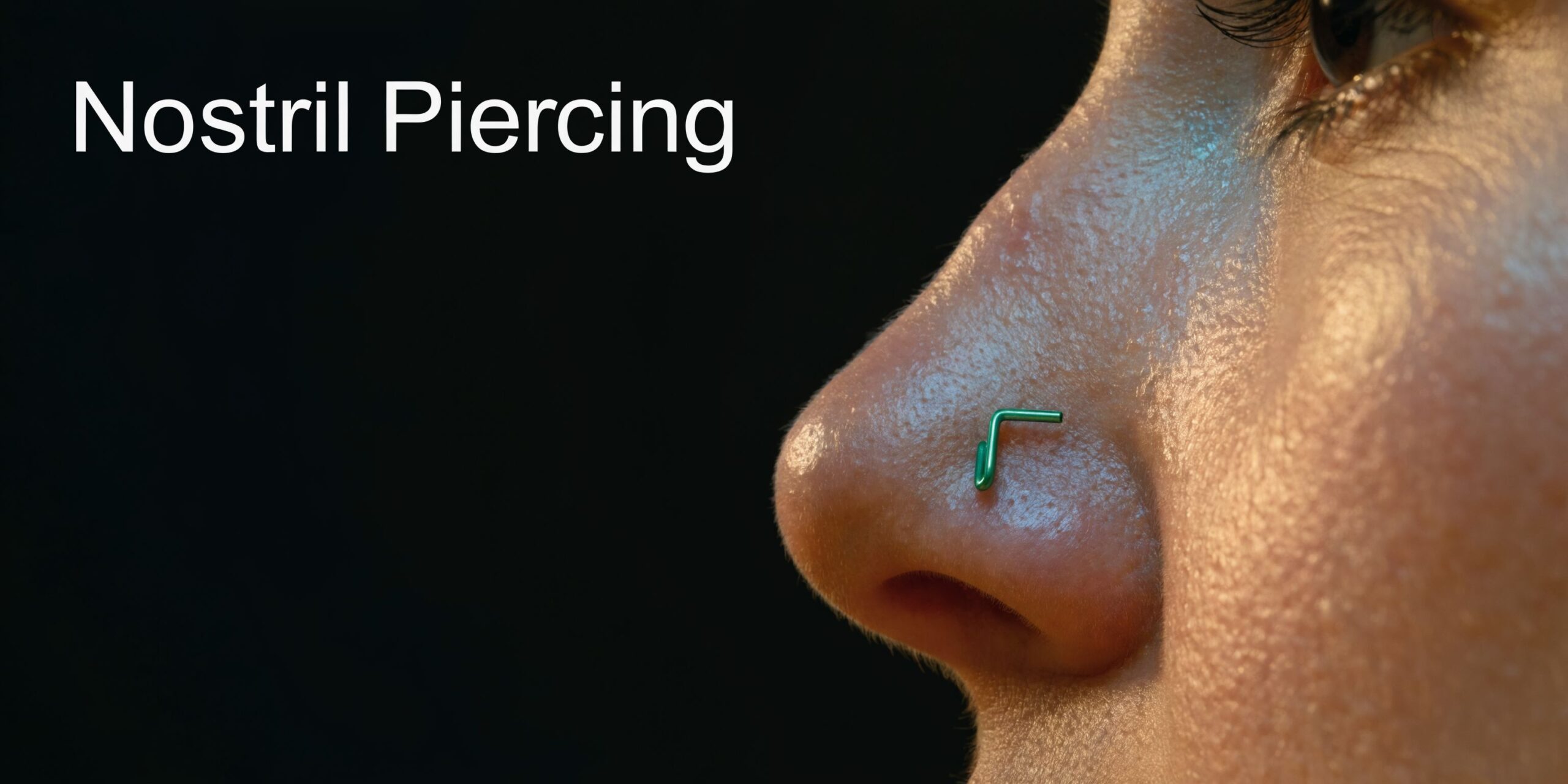Close-up of a person's profile showing a nose with a small green L-shaped nostril piercing stud