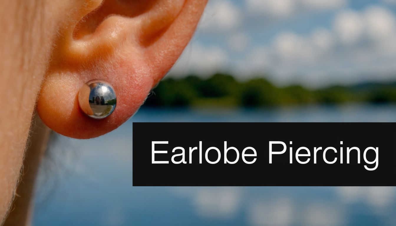 A close-up view of an earlobe featuring a simple and elegant silver ball earring stud.