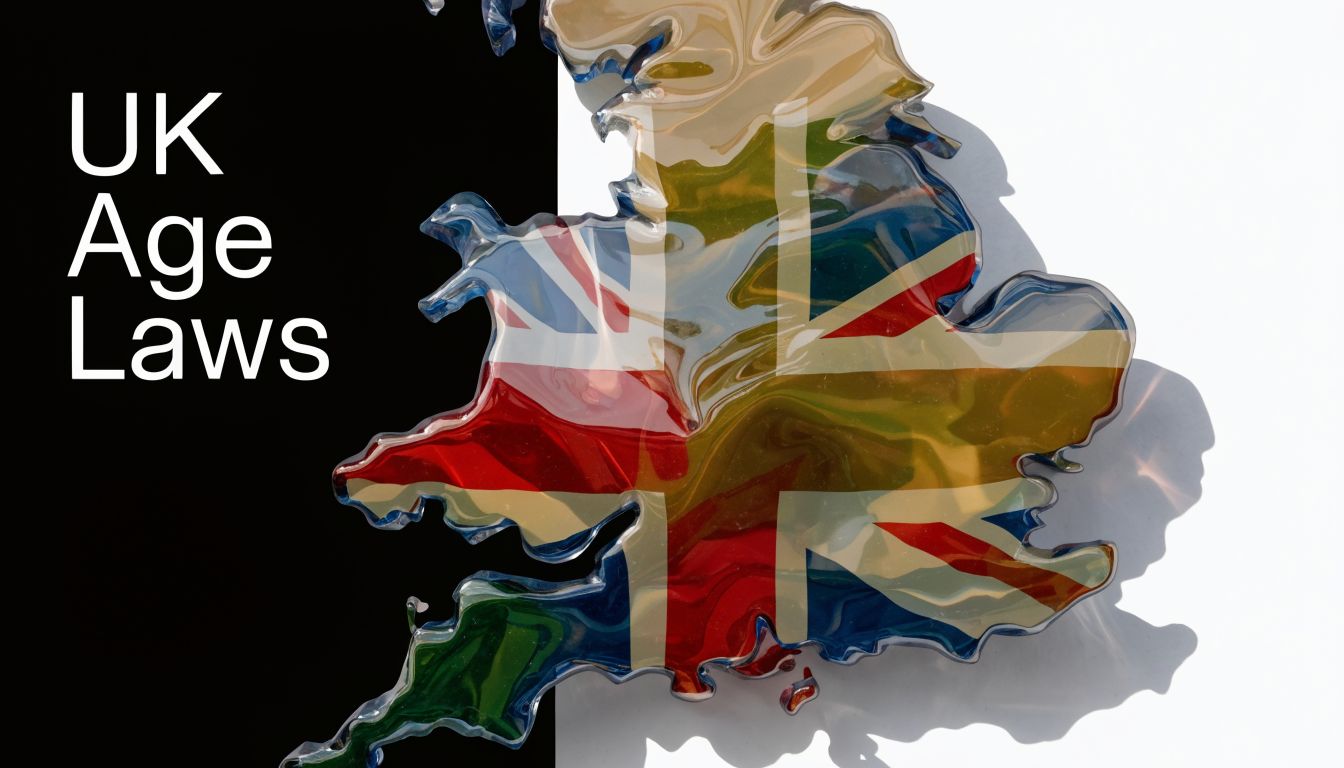 A 3D map of the United Kingdom featuring the Union Jack flag against a split black background.