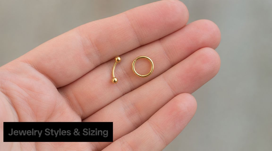A close-up view of gold rook piercing jewelry held in a person's palm for size comparison.